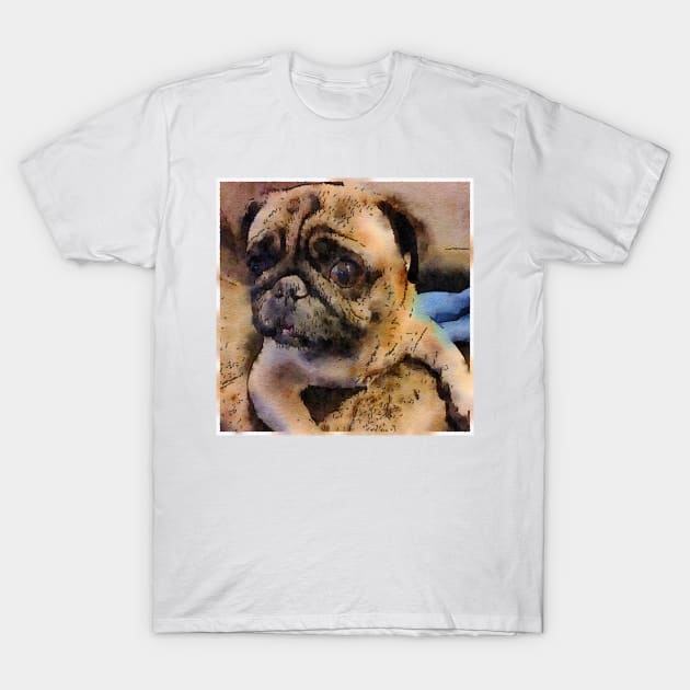 Pug Watercolor T-Shirt by Watery